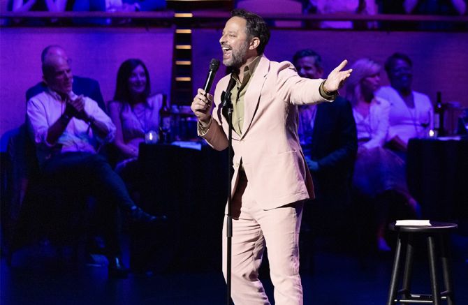 Comedian and co-founder of Comedy vs Cancer Nick Kroll onstage at the New York City theater Jazz at Lincoln Center.  
